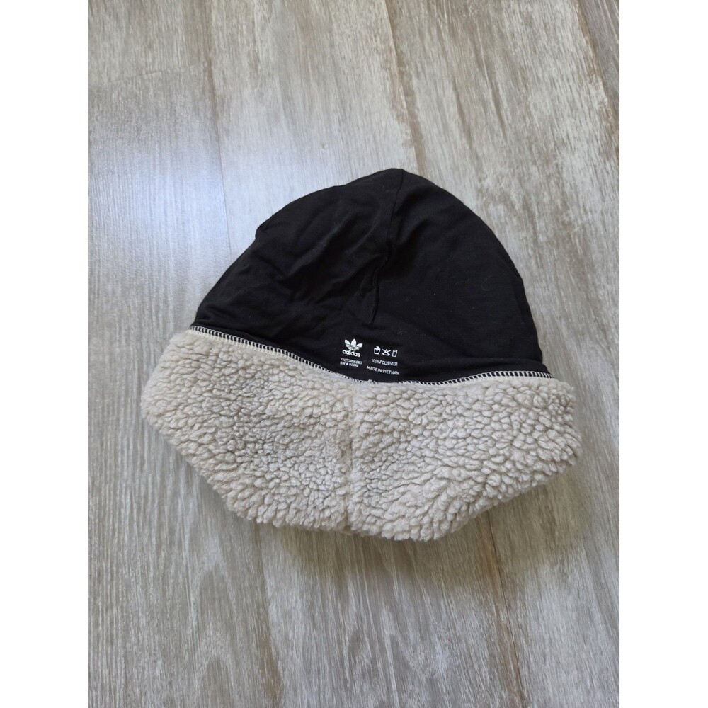 Adidas Originals Sherpa Fleece Beanie Beige Black Cuffed Warm Winter Hat OS EUC - Picture 7 of 7
